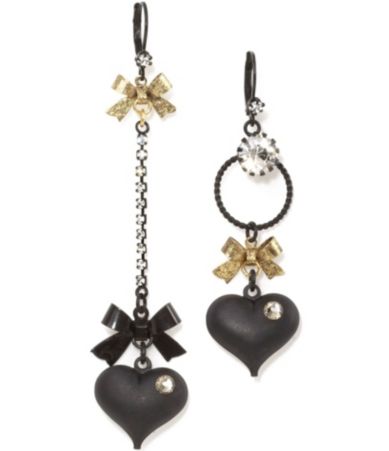 Betsey Johnson Mismatched Bow and Crystal Heart Earrings Dillards