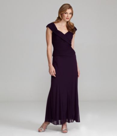 Alex Evenings Ruched V-Neck Long Dress