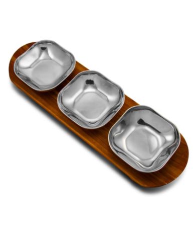 Wilton Armetale Boston Bowls with Wooden Serving Tray
