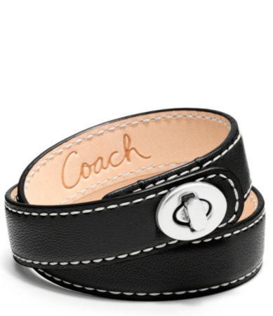 COACH LEATHER DOUBLE WRAP TURNLOCK BRACELET
