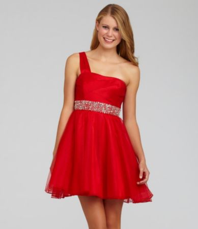 Sequin Hearts Beaded One-Shoulder Dress