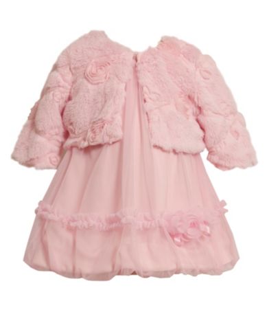 Bonnie Jean Toddler Mesh Bubble Dress  Faux Fur Jacket