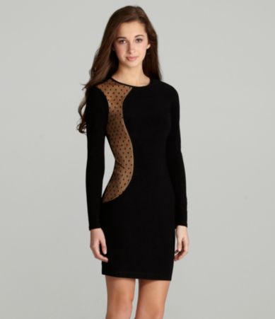 Darlin Long-Sleeve Illusion Dot Dress