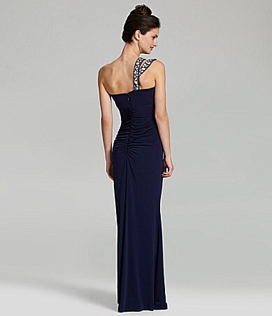 Hailey by Adrianna Papell One-Shoulder Jewel-Detail Gown
