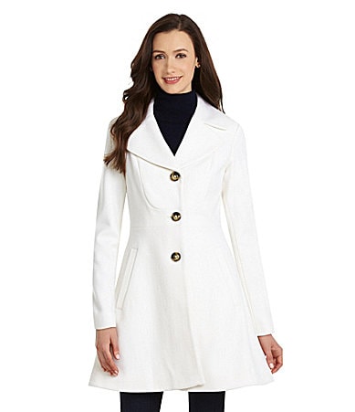 Anne Klein Single-Breasted Fit-and-Flare Walking Coat | Dillards