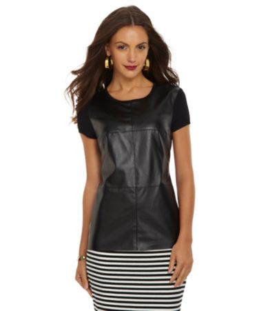 Vince Camuto Faux-Leather-Front Knit Top | Dillards