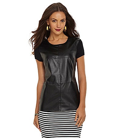 Vince Camuto Faux-Leather-Front Knit Top | Dillards