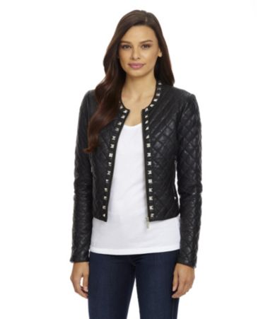 michael michael kors michael michael kors studded quilt leather jacket ...