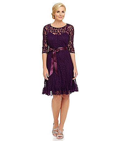 Jessica Howard Petite Pintucked Lace Dress | Dillards