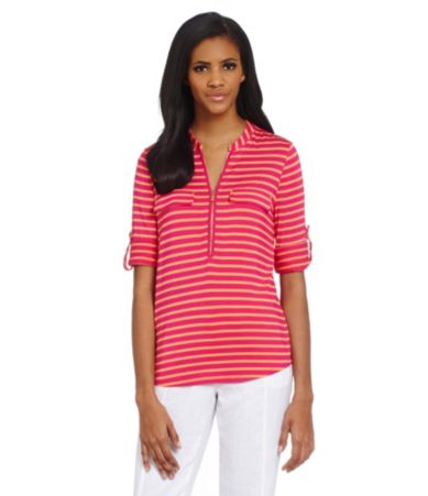 Calvin Klein Striped Roll-Sleeve Top