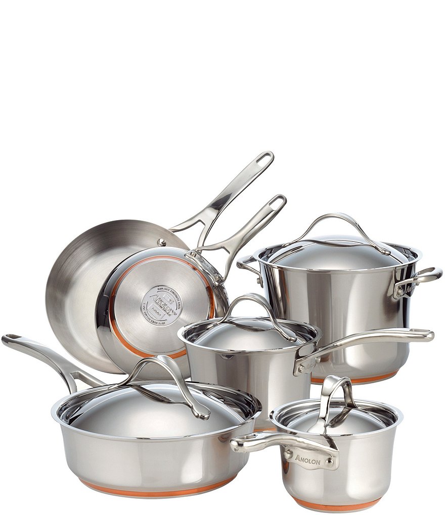 Anolon Nouvelle Copper & Stainless Steel 10-Piece Cookware Set | Dillards Copper And Stainless Steel Cookware