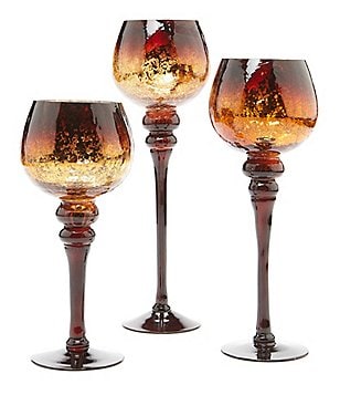 Home Essentials Chocolate Charisma Crackle Glass Hurricanes, Set of 3