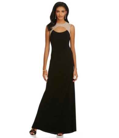 Xscape Illusion Caviar Beaded Gown