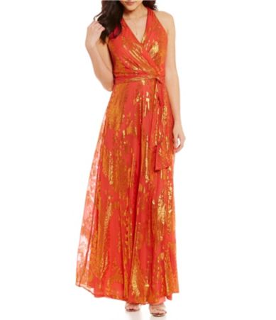 Leslie Fay Printed Halter Maxi Dress Dillards