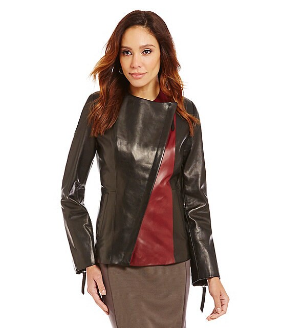 Preston & York Colorblock Leather Asymmetrical Jacket
