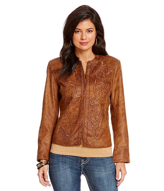 Reba Faux-Leather Embroidered Jacket