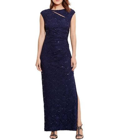 sequin cap sleeve gown