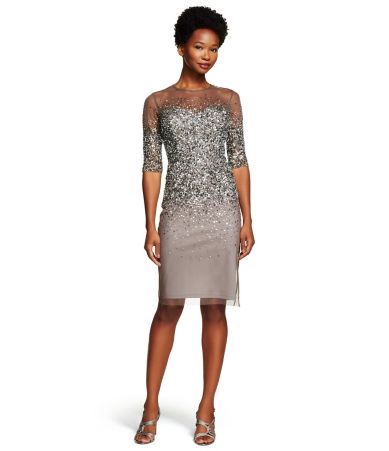 Adrianna Papell 3/4 Sleeve Beaded Cocktail Dress | Dillards