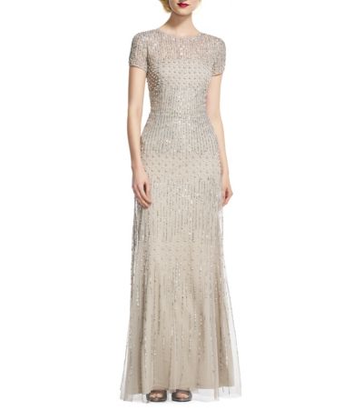 Adrianna Papell Short Sleeve Beaded Gown Dillards