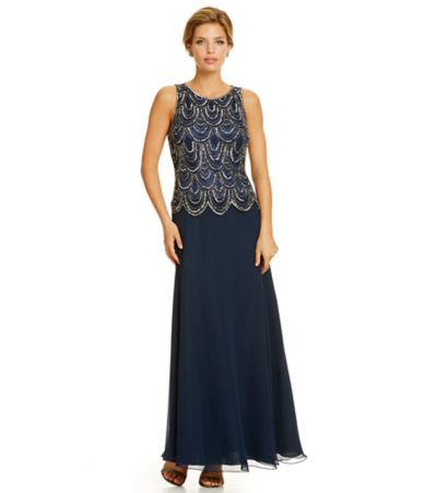 dillards j kara beaded chiffon gown