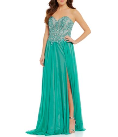 Glamour By Terani Couture Strapless Beaded Corset Long Dress Dillards