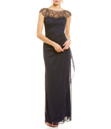 xscape ruched beaded gown
