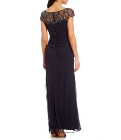 xscape ruched beaded gown