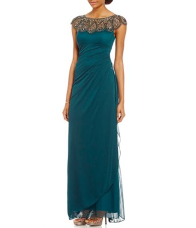 Xscape Beaded Illusion Neck Ruched Gown Dillards 6776