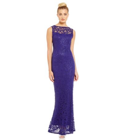 sequined lace column gown