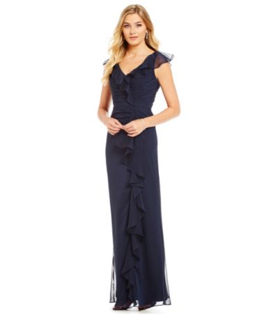 adrianna papell cascading ruffle gown