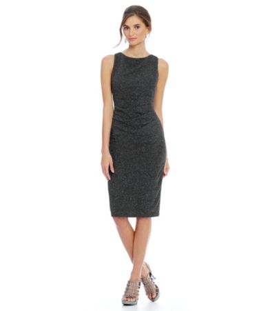 Jessica Howard Petite Glitter Knit Side Tucked Sheath Dress Dillards