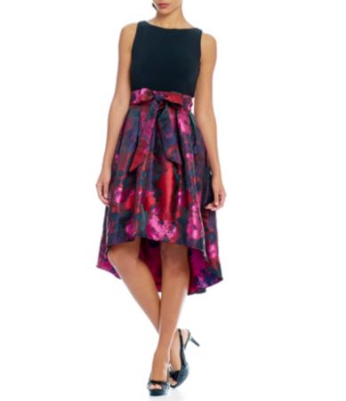 S.L. Fashions Floral Brocade HiLow Party Dress Dillards