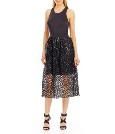 Nicole Miller New York Scuba Top Sequin Lace Midi Dress | Dillards