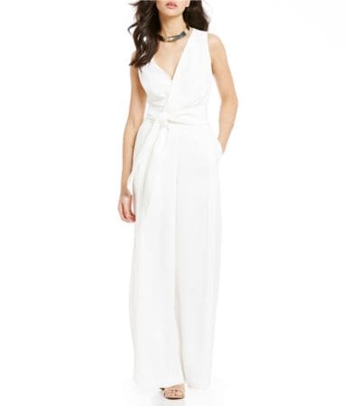 Keepsake Meadows Surplice VNeck Sleeveless Belted WideLeg Jumpsuit