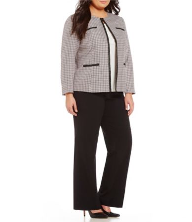 Tahari Asl Plus Tweed Open Front Pant Suit Dillards 