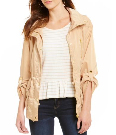 copper key quilted faux fur hooded anorak coat