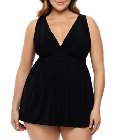 Longitude Plus Shirring Chic Goddess Swim Dress Dillards