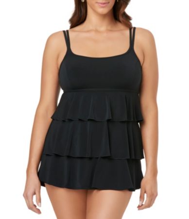 Inches Away by Longitude Plus Size Little Black Suit Triple Tiered Swim