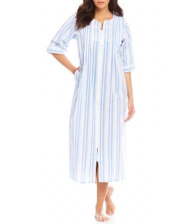 Miss Elaine Petite Striped Seersucker Zip Robe Dillards