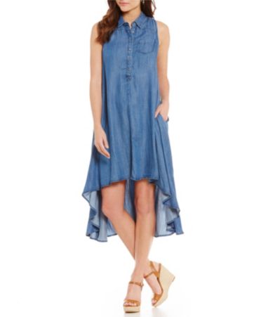 Chelsea & Theodore Hi Low Tencel Shirt Dress Dillards