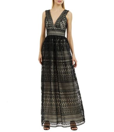 Nicole Miller New York V-Neck Lace Maxi Dress | Dillards