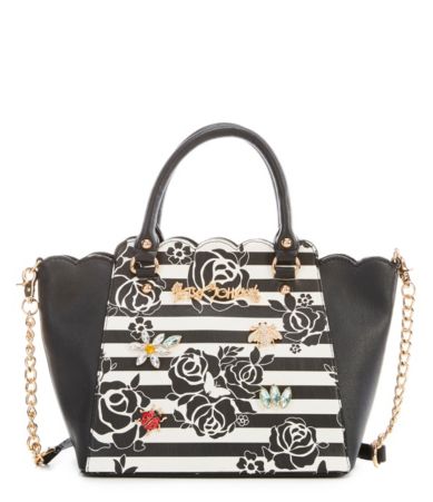 Betsey Johnson Glam Garden Scalloped Striped Floral Satchel Dillards