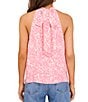 Color:Pink Glow - Image 2 - Leaf Cascade Print Halter Tie Neck Luxe Crepe de Chine Top