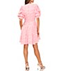 Color:Pink Glow - Image 2 - Leaf Cascade Print Short Puffed Sleeve V-Neck Luxe Crepe de Chine Mini Dress