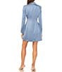 Color:Bluestone - Image 2 - Notch Lapel Long Sleeve Side Tie Satin Blazer Mini Dress