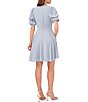 Color:Dusty Blue - Image 2 - Short Puffed Sleeve V-Neck Suede Satin Mini Dress