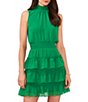 Color:Electric Green - Image 3 - Smocked Mock Neck Sleeveless Ruffle Tiered Mini Dress