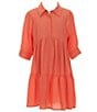 Color:Rose Coral - Image 1 - Big Girls 7-16 Balloon Sleeve A-Line Midi Dress