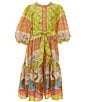 Color:Pistachio/Multi - Image 1 - Big Girls 7-16 Bubble Sleeve Tiered Printed Dress