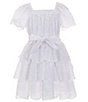 Color:White - Image 1 - Big Girls 7-16 Short Sleeve Eyelet Tiered Maxi Dress